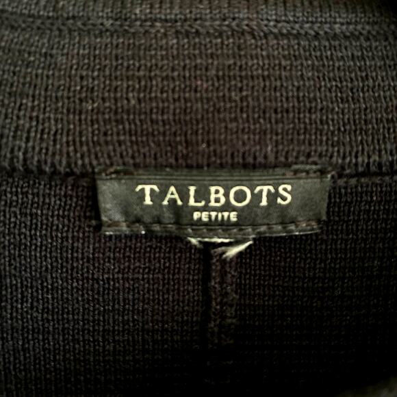 TALBOTS Sz L Petite ? Black Knit Blazer Cardigan Jacket Button Front Band Collar - Picture 3 of 7